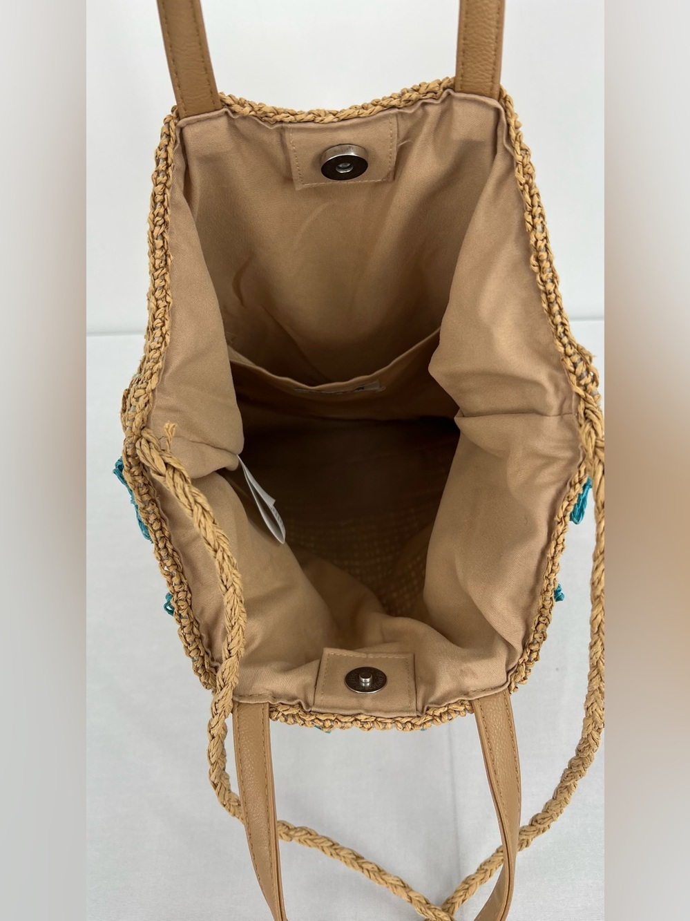 Raffia woven straw colorful Bow Tote Beach Bag euro summer coastal vacation - Picture 10 of 16